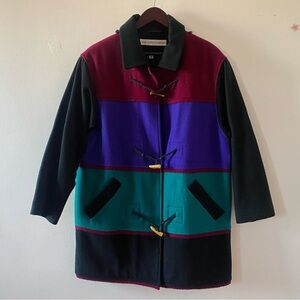 VINTAGE WOOL COLOR BLOCK DUFFLE COAT